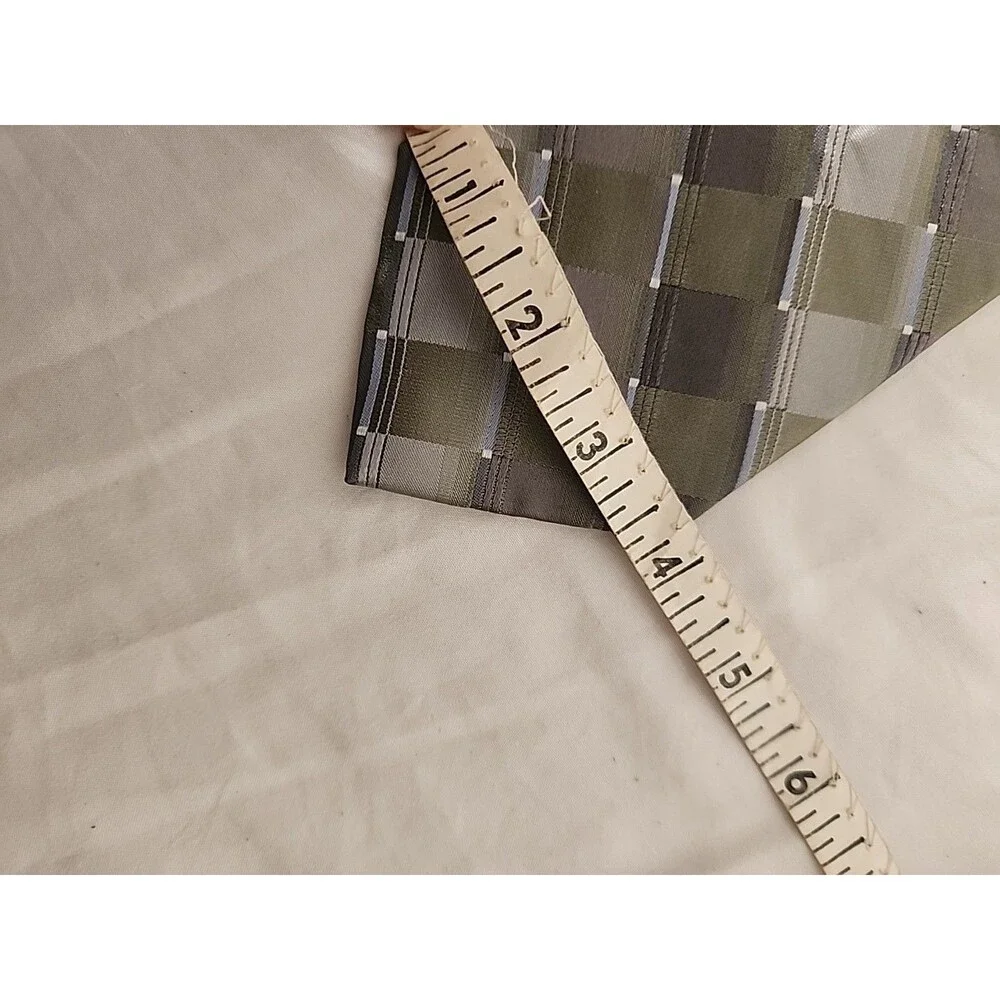 Calvin Klein Men's Tie Polyester Silk Blend Necktie Grid Pattern Green And Gray